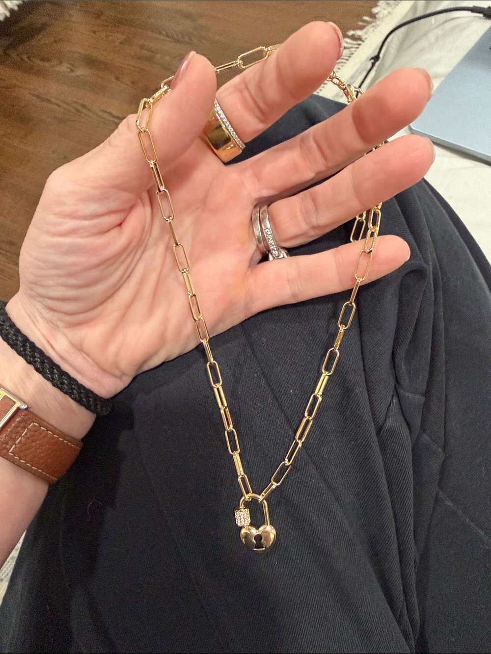 Trendy boutique Gold Paperclip Chain Necklace with Heart Padlock